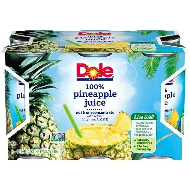 (2 pack) DOLE 100% Pineapple Juice 6-6 fl. oz. Cans | Walmart (US)