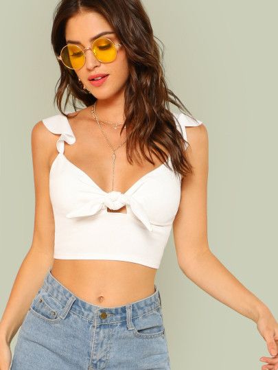 Ruffle Strap Knot Front Crop Top | SHEIN