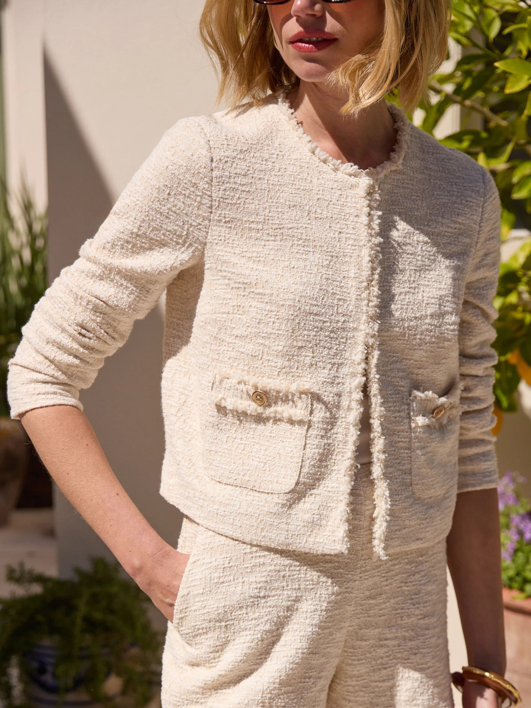 Creamy_Sand Solid Berry Bouclé Jacket | Women's Jackets & Outerwear | J.McLaughlin | J.McLaughlin