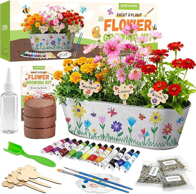 PLANTMEW Paint & Plant Flower Growing Kit for Kids - Fun Kids Gardening Set - Unique Birthday, Cr... | Amazon (US)