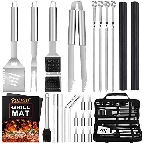 POLIGO 26PCS Grill Set Stainless Steel BBQ Set Grilling Tool with Case - Barbeque Grill Accessories  | Amazon (US)