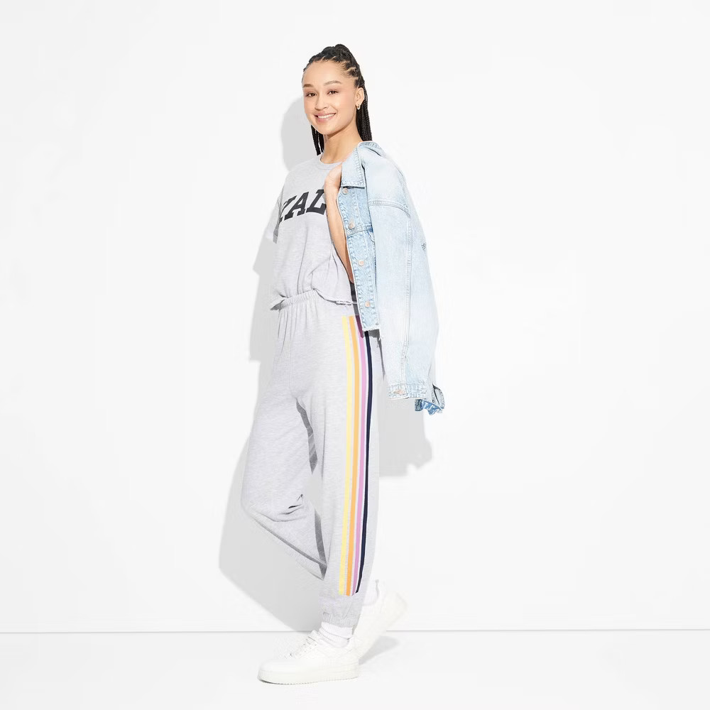 Women's Striped Graphic Joggers - Gray | Target