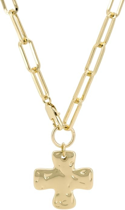 14K Gold Sliver Chunky Cross Necklace for Women Statement Layered Hammered Cross Pendant Christia... | Amazon (US)