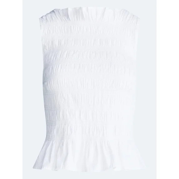 Free Assembly Women's and Women's Plus Smocked Peplum Sleeveless Cotton Top, Sizes X-4X | Walmart (US)