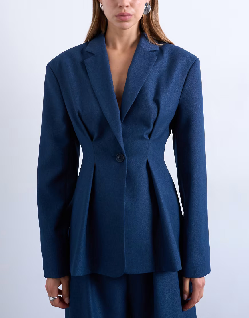 Topshop co ord extreme cinched waist blazer in navy | ASOS (Global)