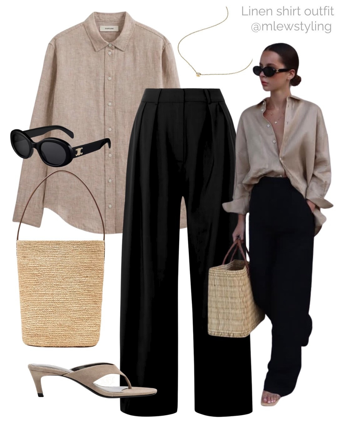 Beige & black 〰️

-Outfit inspired by Chloe Mcginley
Tags: spring office outfit, the Frankie shop black tailored pants, everlane linen button down, J.crew raffia bag, suede thong sandals, Celine sunglasses, neutral aesthetic, capsule wardrobe 

#LTKootd #LTKWorkwear #LTKgrwm