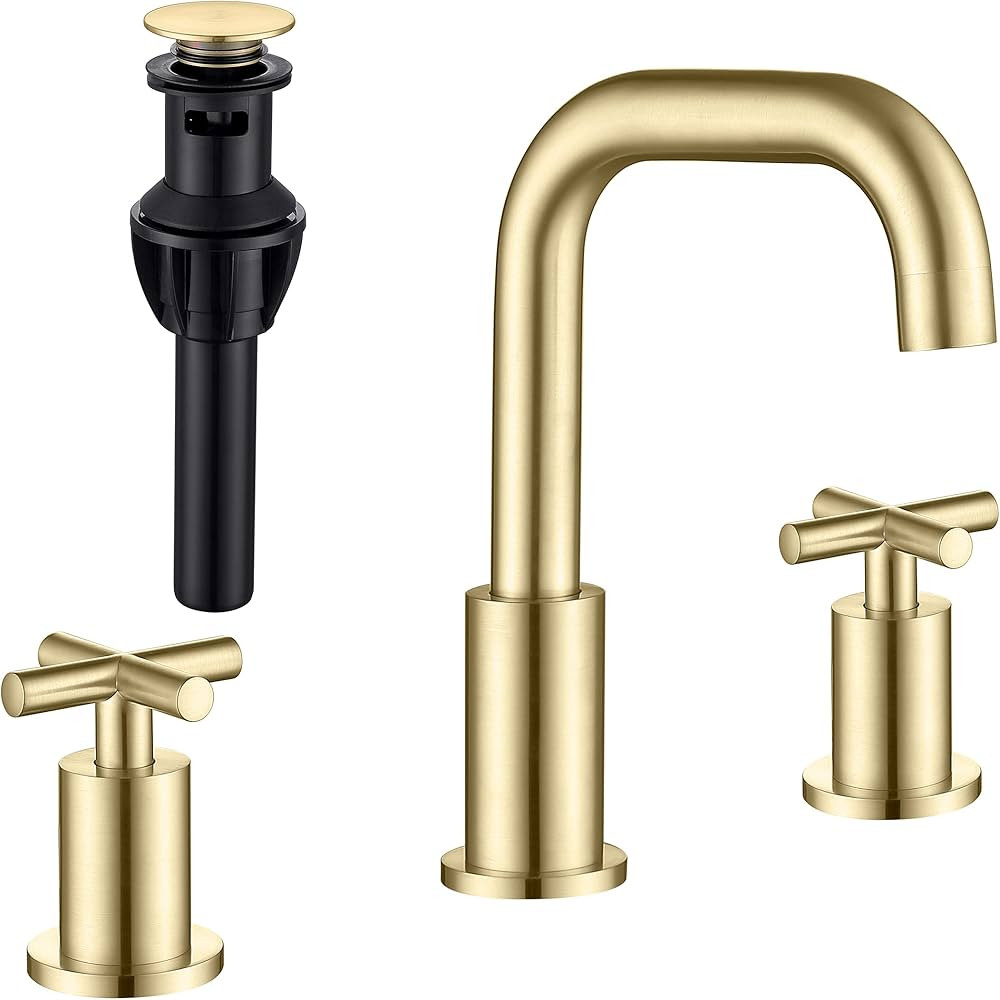 8 Inches Widespread Bathroom Faucet Brushed Gold, 2 Handle Brass Bathroom Faucets for Sink 3 Hole... | Amazon (US)