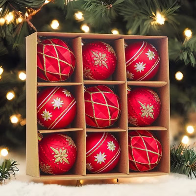 9pc Red and Gold Unique Shatterproof Ornament Bauble Set| OrnamentallyYou | Target