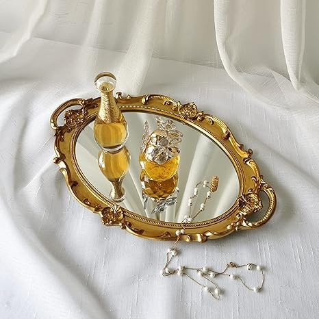 Yamfurga Oval Decorative Mirror Tray,, French Style, Makeup Organizer, Jewelry Organizer, Serving... | Amazon (US)