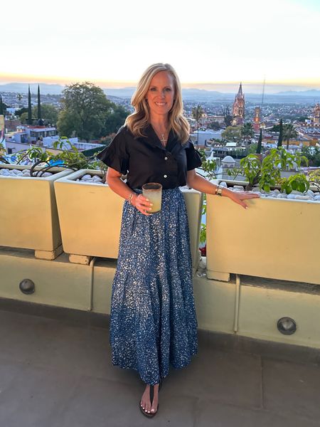 Best seller alert! This black ruffle top from Mille and Tuckernuck block print maxi skirt from my trip to San Miguel are reader favorites this month! 
Fits TTS

#LTKstyletip #LTKFind #LTKSeasonal