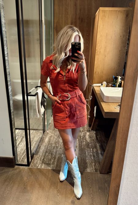 Nashville day 1 outfit! Got this corduroy dress from AMAZON! Wearing a small. Boots, TTS. 

Country concert outfit. Nashville outfit. Cowboy boots. Dress. 

#LTKSeasonal #LTKFindsUnder100 #LTKStyleTip