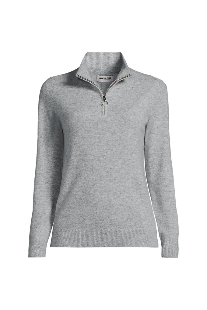 Women's Plus Size Cashmere Quarter Zip Sweater - Lands' End - Gray - 3X | Lands' End (US)