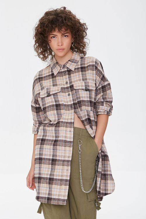 Longline Plaid Flannel Shacket | Forever 21 (US)
