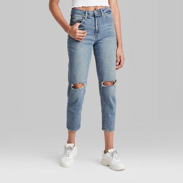 Women's Super-High Rise Distressed Mom Taper Jeans - Wild Fable™ Medium Wash | Target