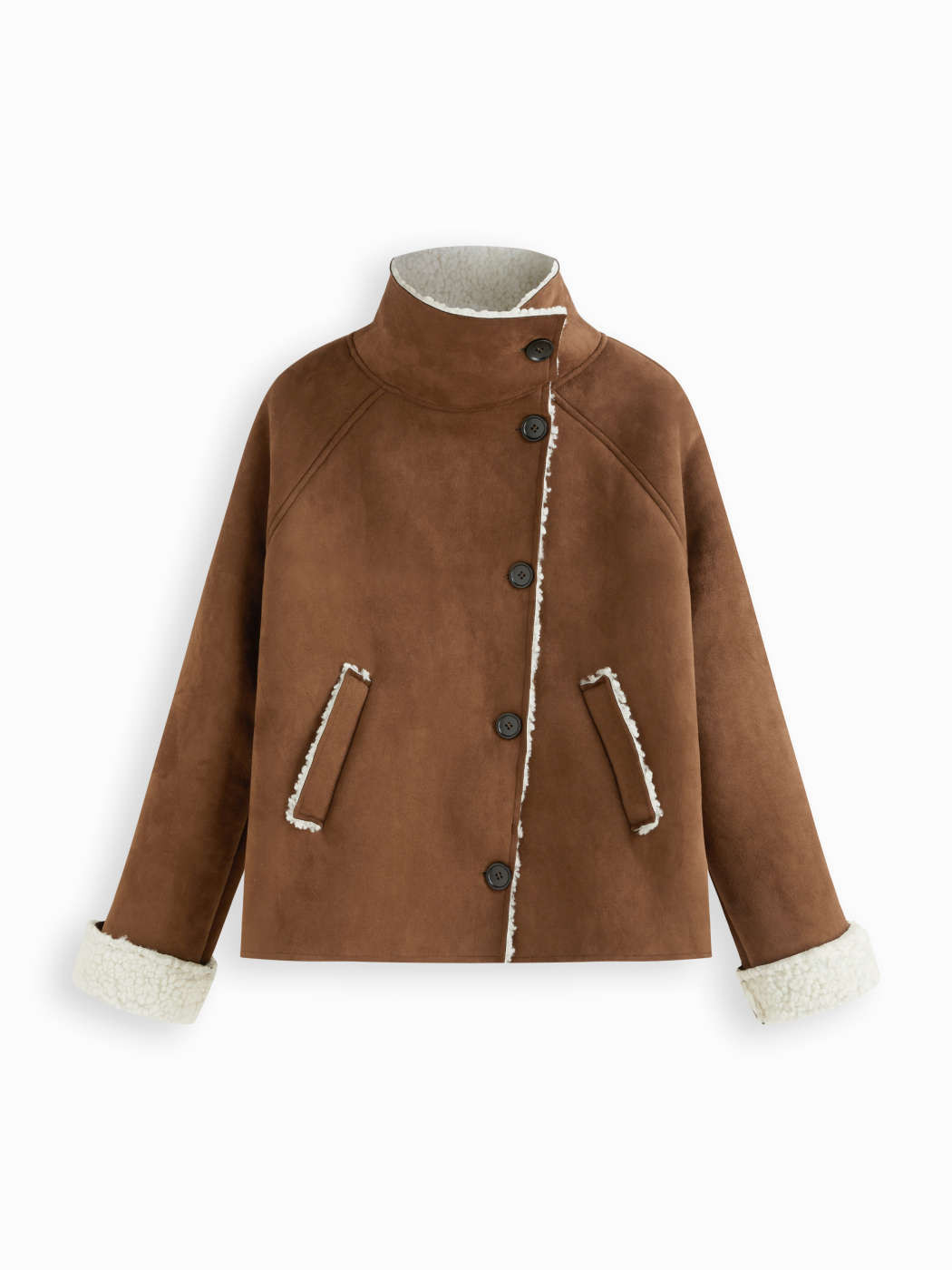 Faux Shearling Two Way Faux Shearling Funnel Neck Oversized Jacket For Daily Casual | Cider