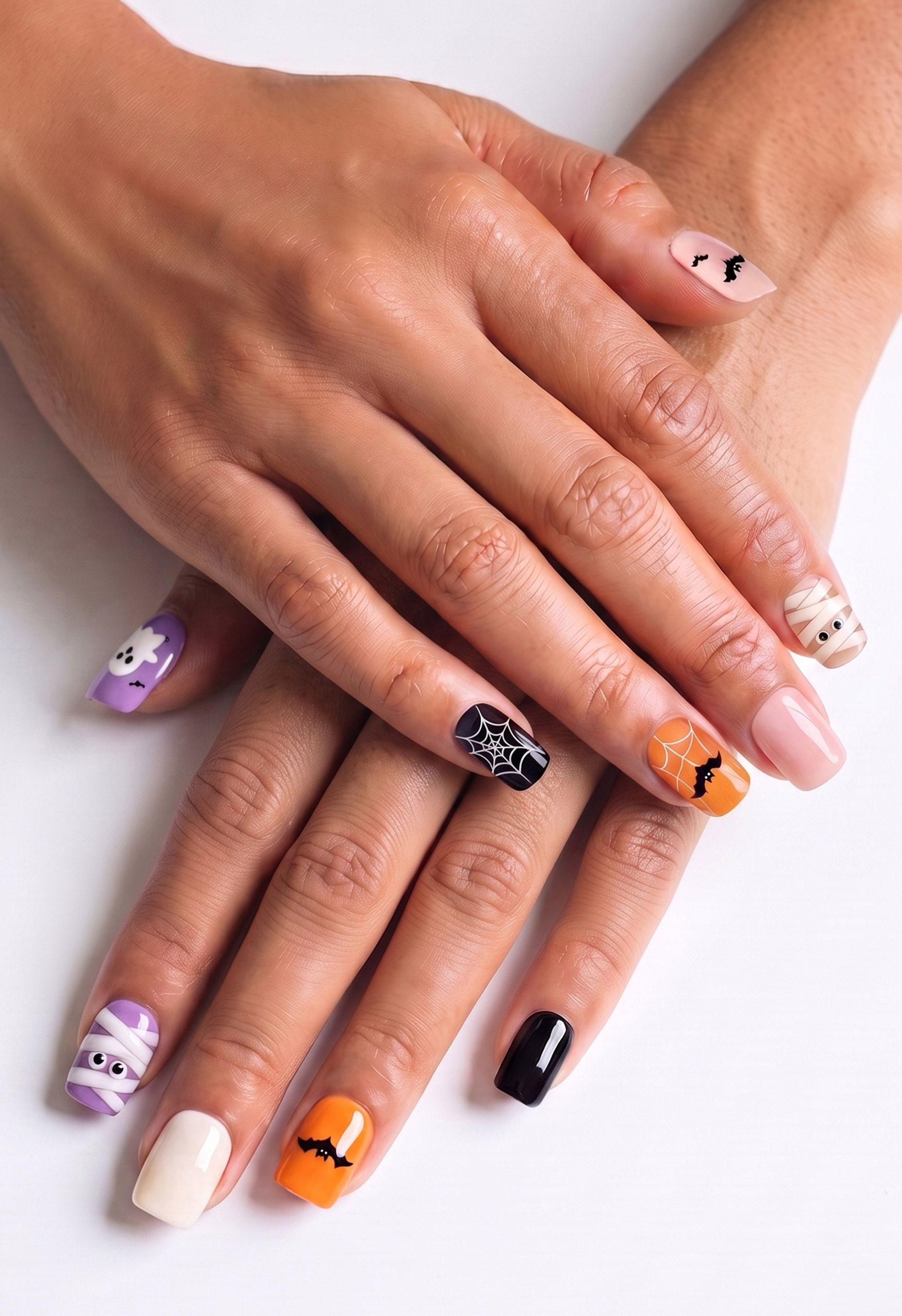 Pastel Ghost Mummy Short Round Press On Nails for Gothic Photoshoots & Halloween Parties | Chicwish