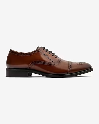 Cognac Leather Brogue Cap Toe Dress Shoes | Express
