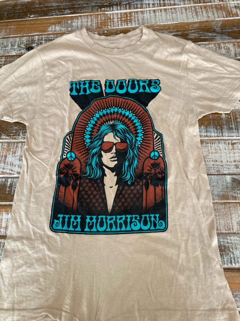The Doors Jim Morrison Graphic Tee - Beige with Teal & Rust Print | Poshmark