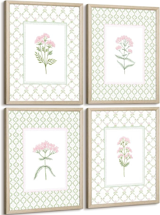 Nursery Girl Floral Wall Art Wildflower Baby Room Canvas Wall Decor Pink Green Flower Prints Post... | Amazon (US)