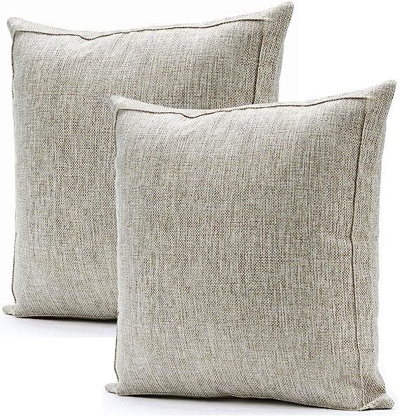 Jepeak Pack of 2 Burlap Linen Throw Pillow Covers Cushion Cases Square Farmhouse Modern Decorativ... | Amazon (US)