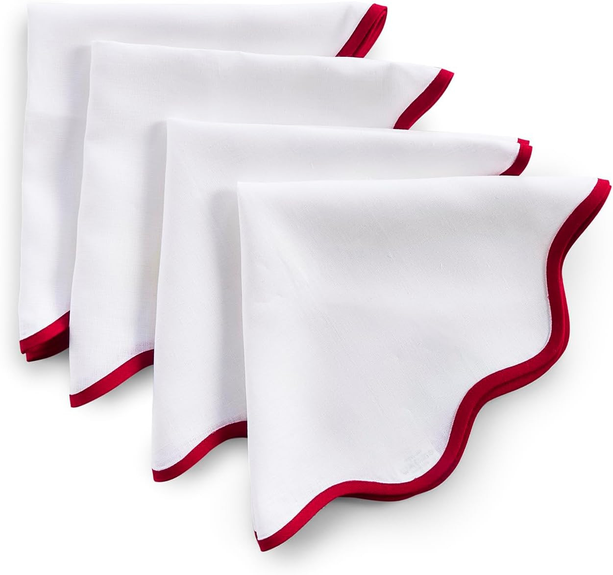 Solino Home Scallop Linen Napkins Set of 4-100% Pure Linen Red and White Dinner Napkins Cloth 20 ... | Amazon (US)