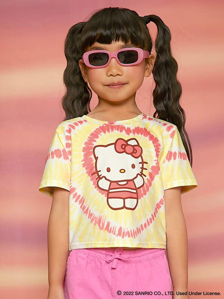 SHEIN X Hello Kitty and Friends Girls Cartoon Graphic Tie Dye Tee | SHEIN