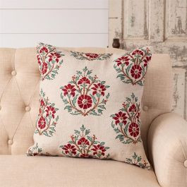 Beaded Floral Block Print Accent Pillow | Antique Farm House