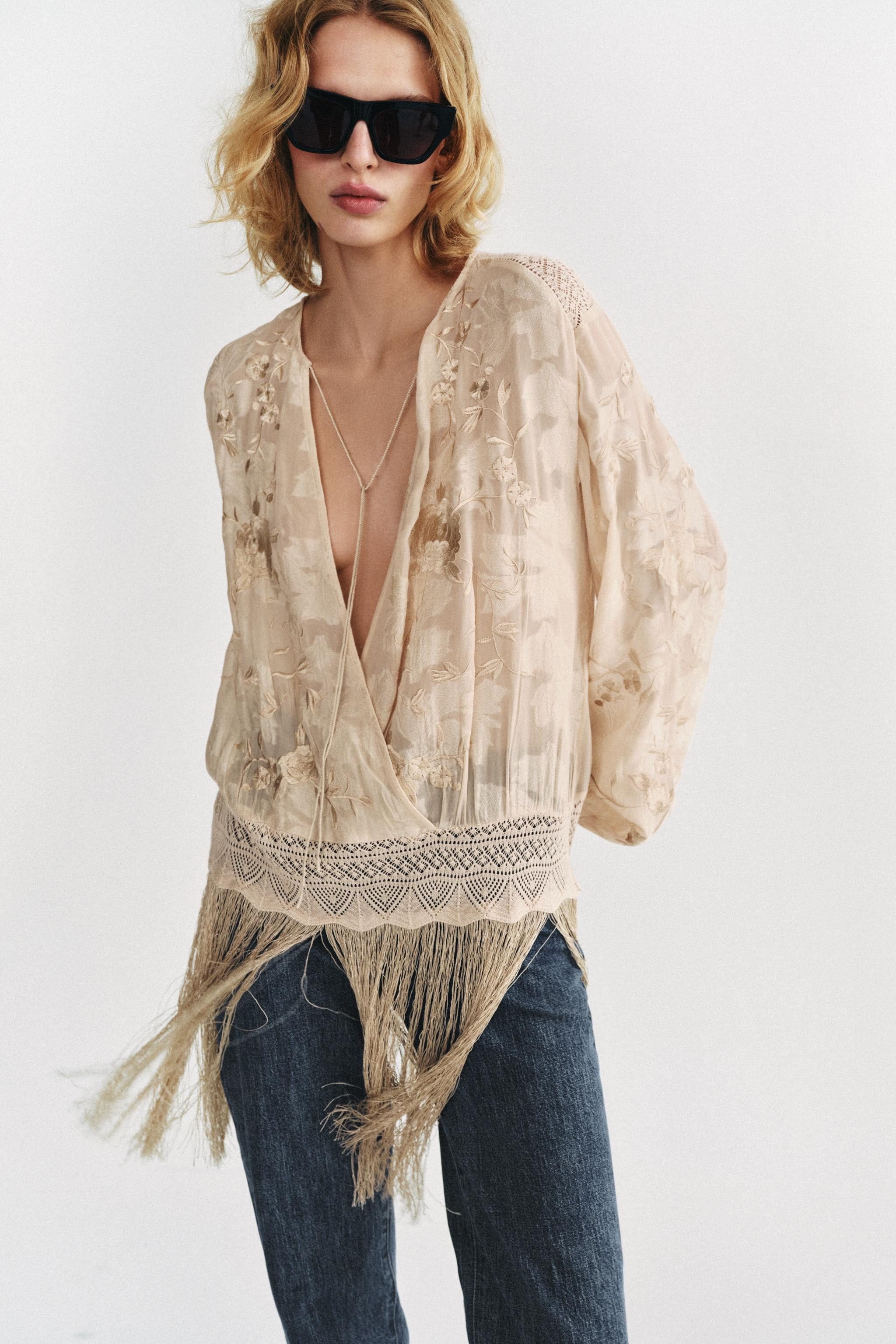ZW COLLECTION EMBROIDERED FRINGE BLOUSE | Zara US