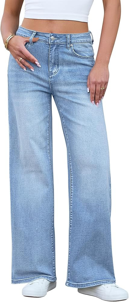 GRAPENT Wide Leg Jeans for Women Trendy High Waisted Stretchy Denim Pants 90s Baggy Jeans Trouser... | Amazon (US)