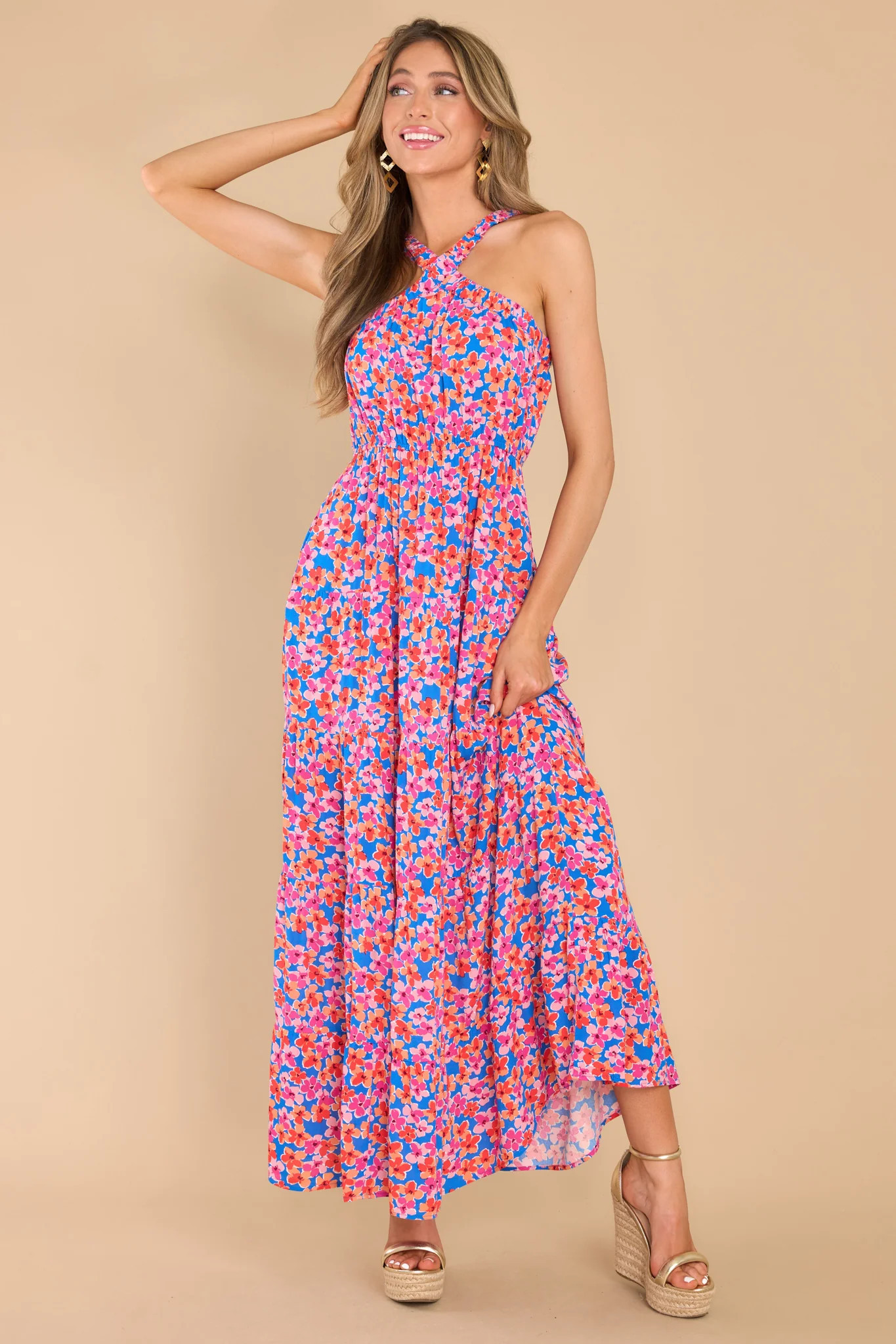Divine Designs Blue Multi Floral Maxi Dress | Red Dress 