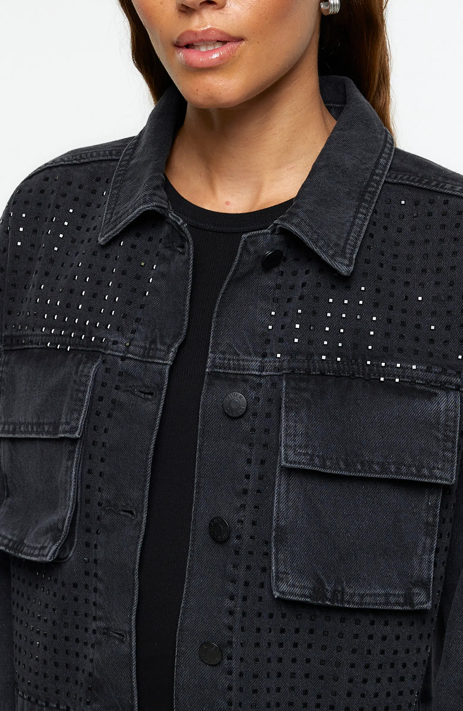 River Island Crystal Embellished Crop Denim Jacket | Nordstrom | Nordstrom