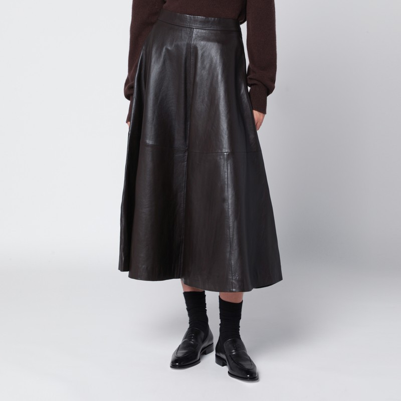 Brown leather flared skirt | The Double F