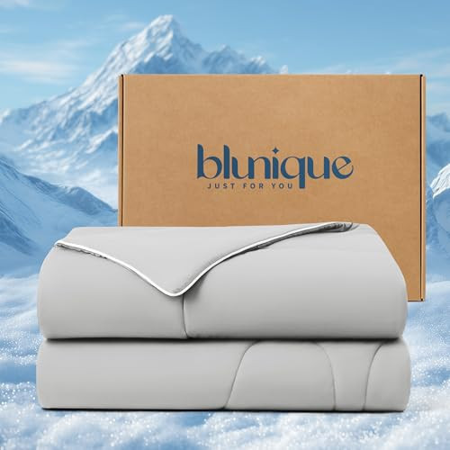 blunique Cooling Comforter Twin Size, Double-Sided Cooling Blanket for Hot Sleepers, Breathable Lightweight Comforter for Night Sweats, All Season Cool Blanket, Soft Cold Touch,(60"x90" Light Gray) | Amazon (US)