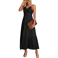 Dokuritu Women's Beach Crochet Lace Maxi Dress Solid Color Summer Vacation Spaghetti Strap Long D... | Amazon (US)