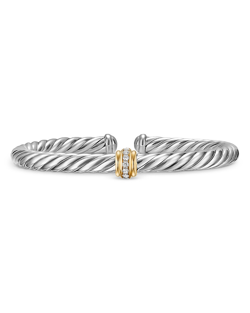 David Yurman Cable Flex Center Station Bracelet in Sterling Silver with 14K Yellow Gold and Diamonds, 6mm | Bloomingdale's (US)