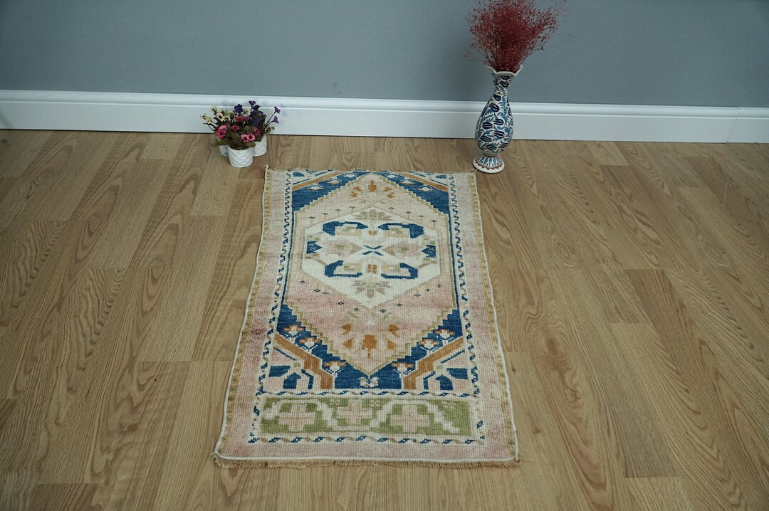 Vintage Doormat, Turkish Blue Wool Doormat, Oushak Doormat, Handwoven Doormat, Farmhouse Doormat,... | Etsy (US)