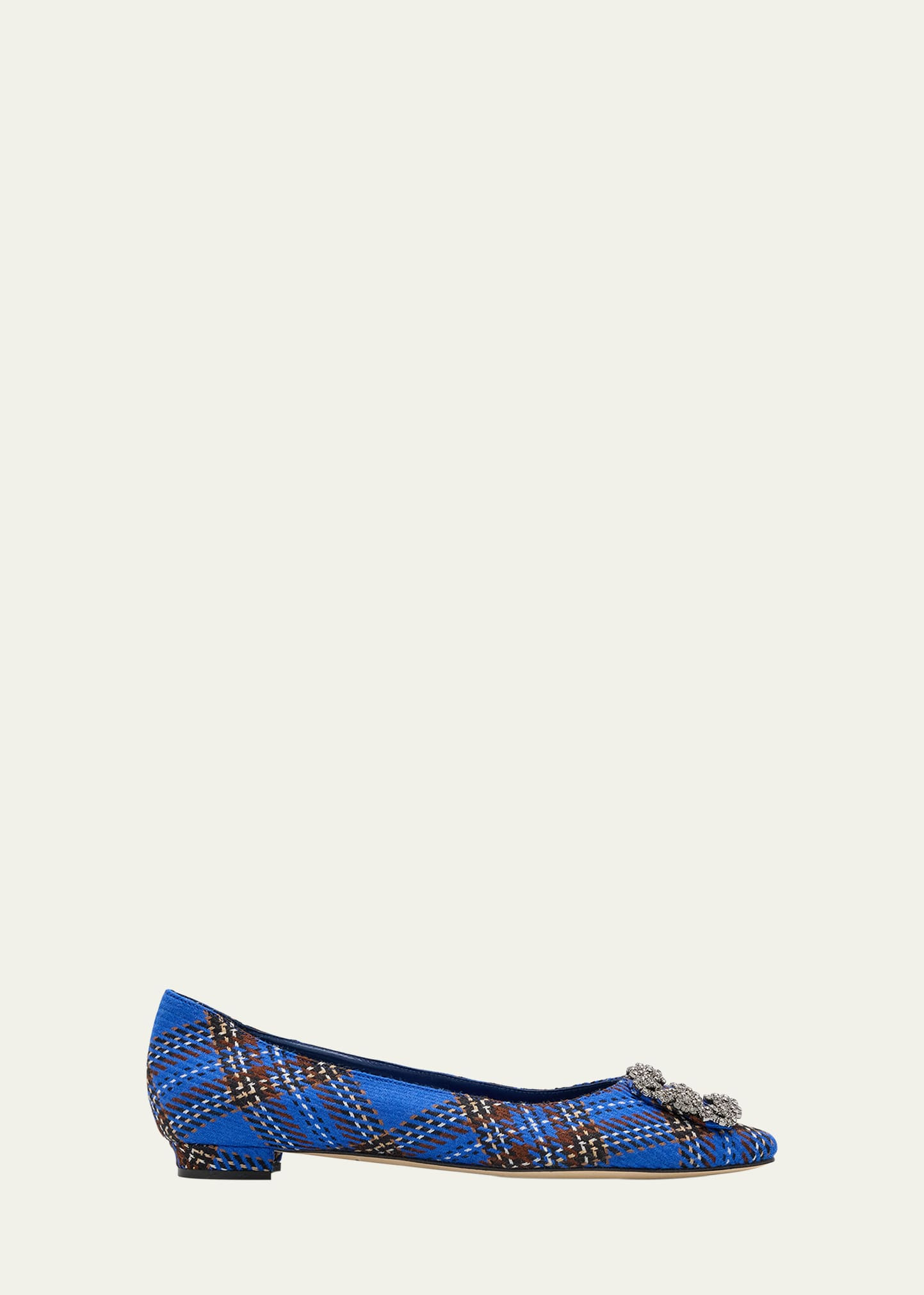 Manolo Blahnik Hangisi Plaid Wool Buckle Ballerina Flats | Bergdorf Goodman