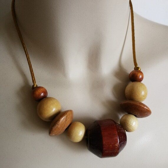 Wood Necklace - wooden necklace retro design with large beads | Etsy (US)