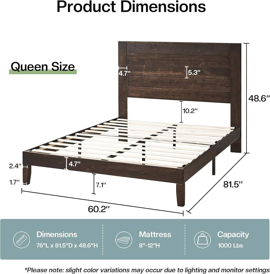Jocisland Farmhouse Solid Wood Queen Size Bed Frame with 48'' High Headboard, Rustic Platform Bed... | Amazon (US)