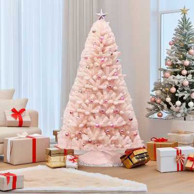 Resenkos 7ft Pink Artificial Christmas Tree Hinged Full Fir Tree with  Metal Stand | Target