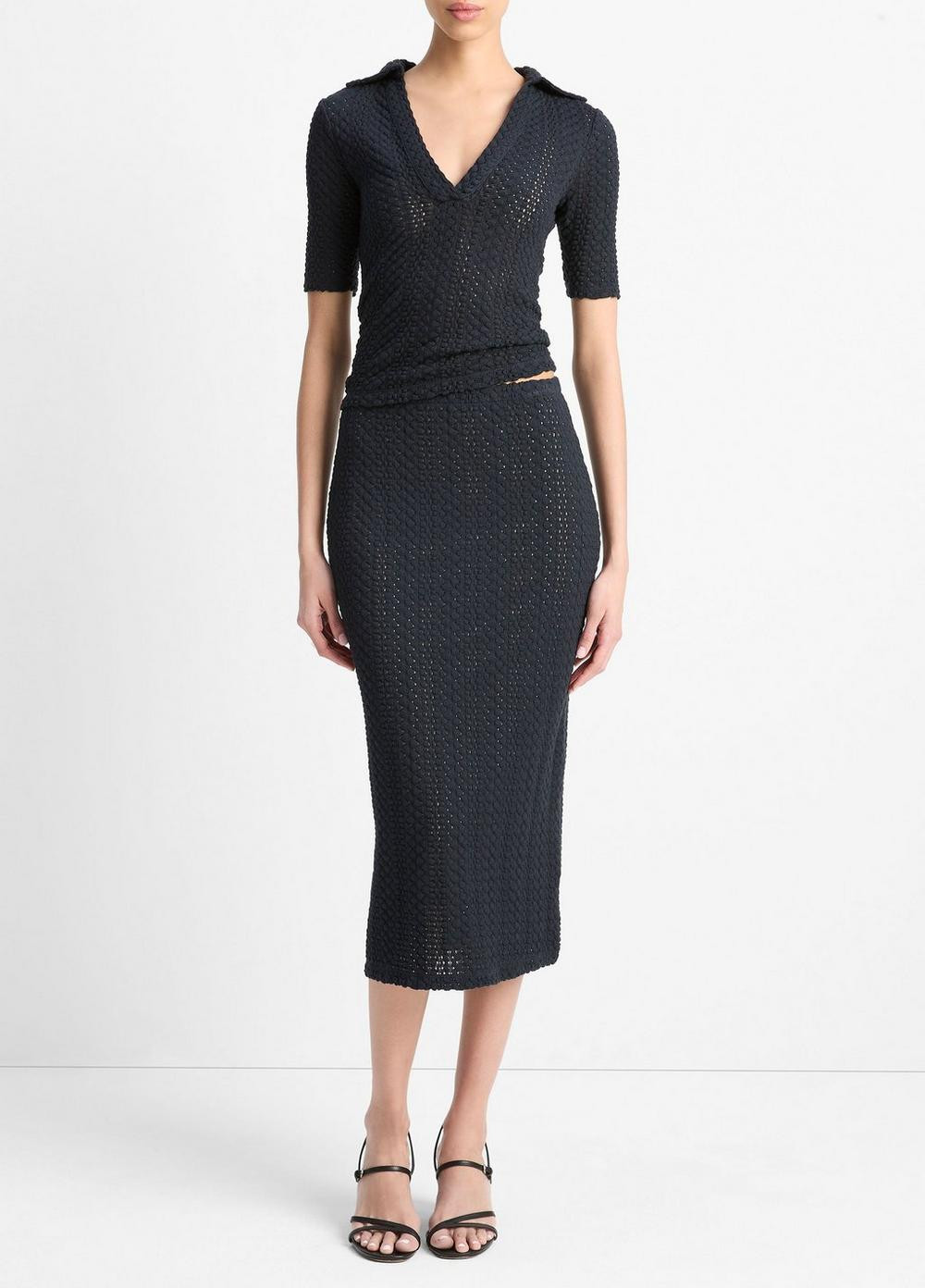 Women's Textural Cotton Midi Skirt, Coastal Blue, Size XXS Vince | Vince LLC