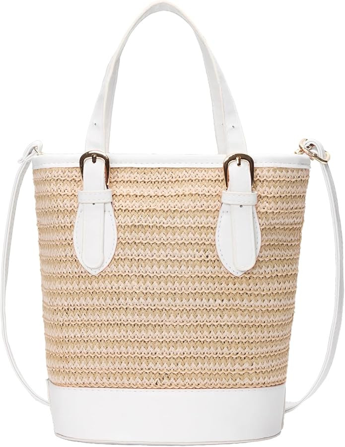 Women's Straw Crossbody Bag - Handwoven Summer Beach Purse with Top Handle, Bohemian Shoulder Tot... | Amazon (US)