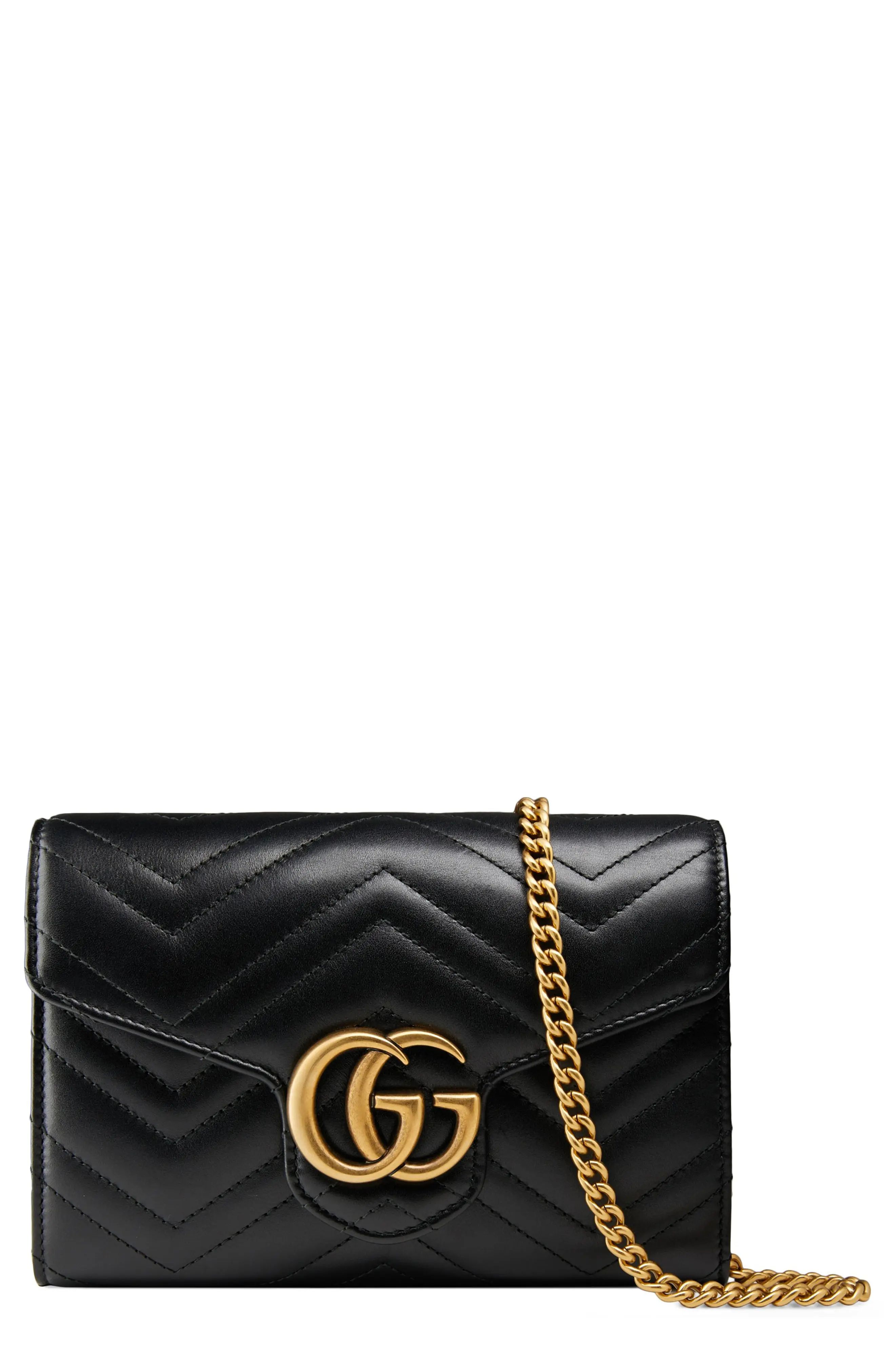 Women's Gucci Gg Matelasse Leather Wallet On A Chain - Black | Nordstrom