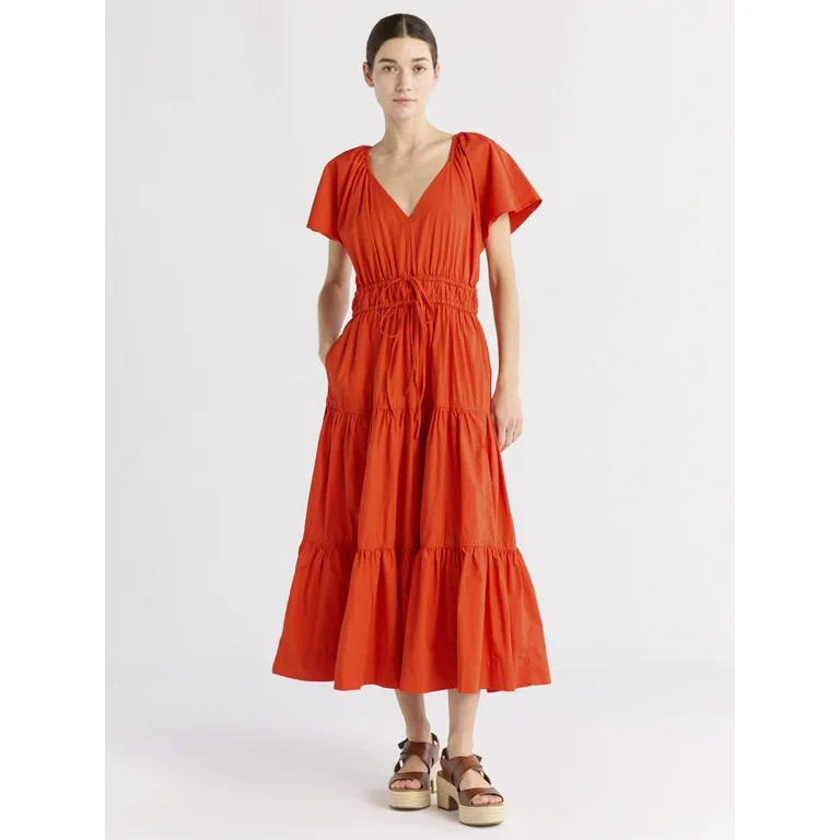 Free Assembly Women's and Women's Plus Tiered Cotton Maxi Dress, Sizes XS-4X | Walmart (US)