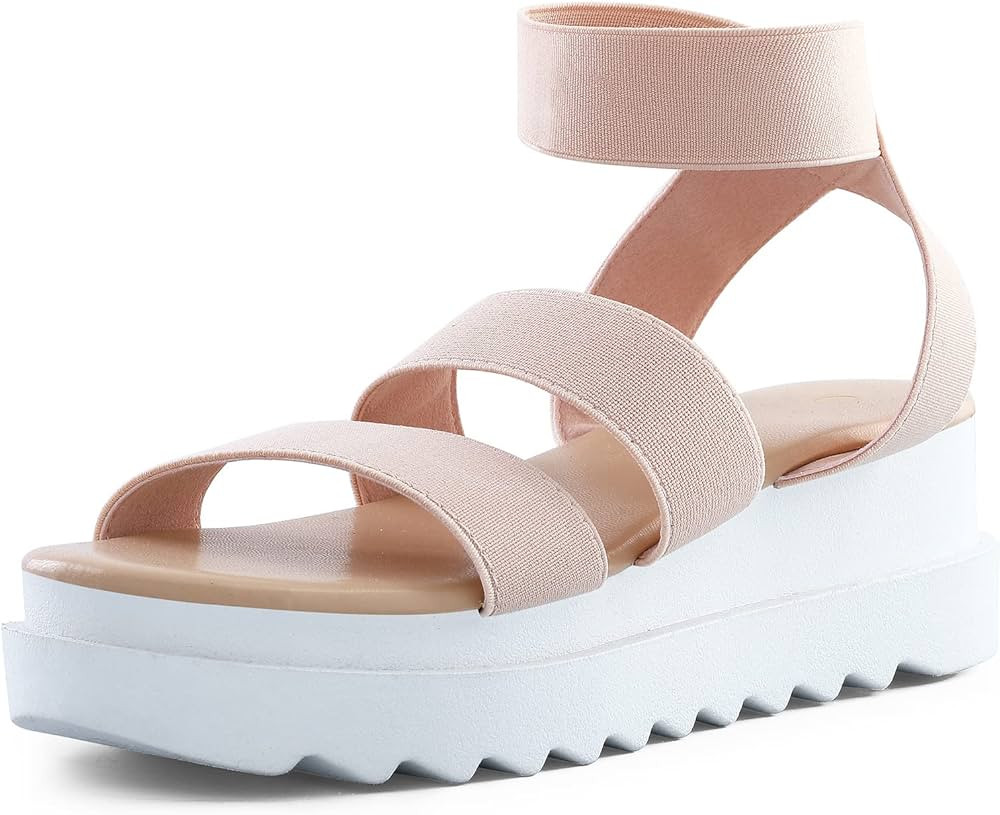 COASIS Women's Wedge Sandals Platform Elastic Ankle Strap Open Toe Walking Comfortable Sandals | Amazon (US)