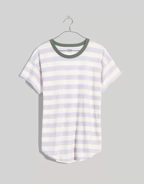 Plus Whisper Cotton Rib-Crewneck Ringer Tee in Thurman Stripe | Madewell