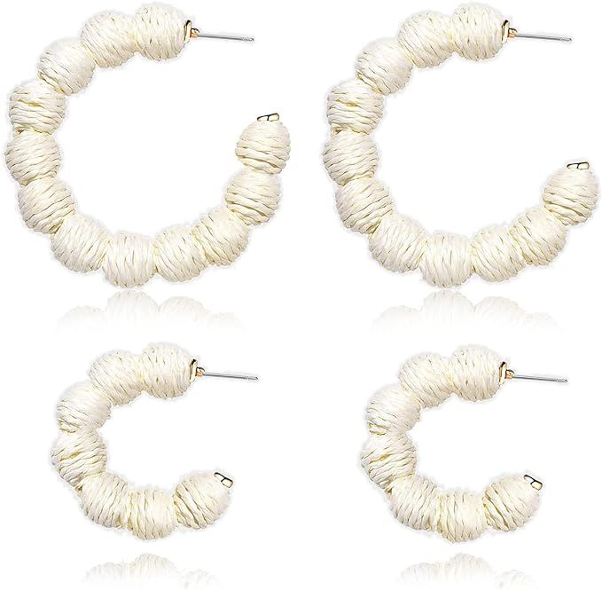 Rattan Earrings for Women Rattan Hoop Earrings Handmade Woven Straw Wicker Earrings Bohemian Stat... | Amazon (US)