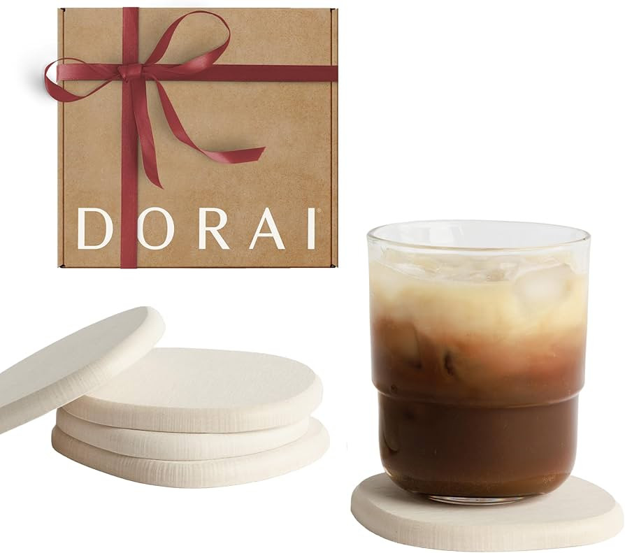 DORAI Home Stone Coaster Set - 4 Stone Coasters with Absorbent Diatomaceous Earth for Instant Dry... | Amazon (US)