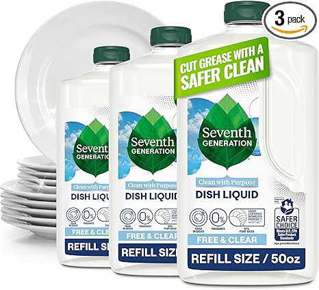 Seventh Generation Dish Soap Refill, Free & Clear, 50 fl oz, 3 Pack, Plant-Based Dishwashing Liqu... | Amazon (US)