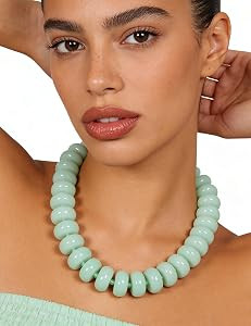 Chunky Bead Necklace for Women,Stone & Oversized Beaded Necklaces,Bold Statement Chain,Large Bead... | Amazon (US)